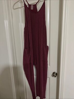 Altar'd State Ribbed Maroon Sleeveless Jumpsuit
